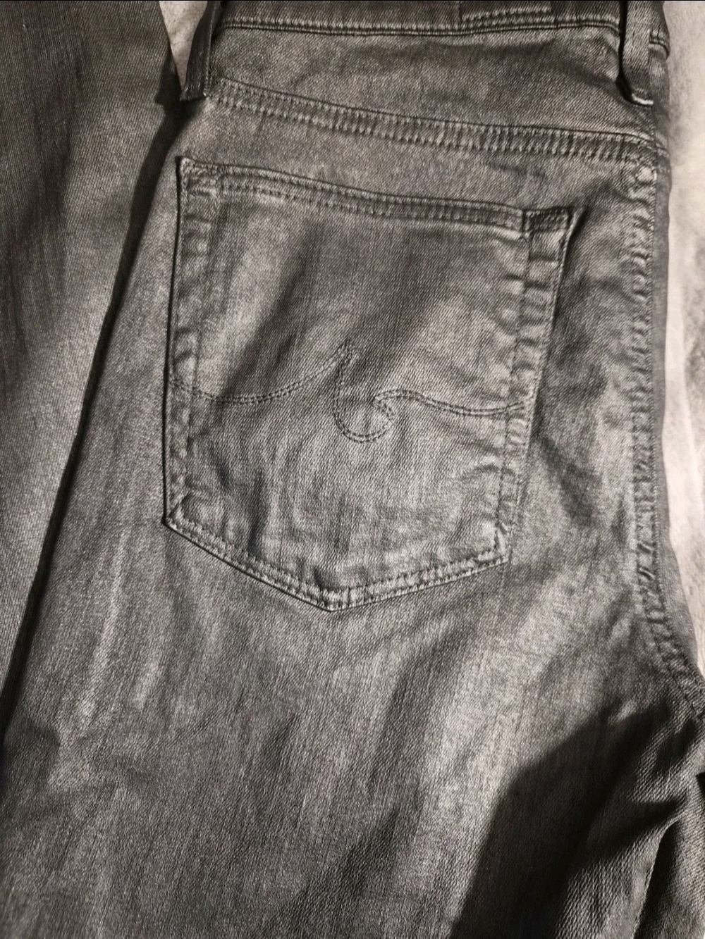 AG Adriano Goldschmied The Prima Ankle Coated Metallic Jeans Charcoal Grey 26